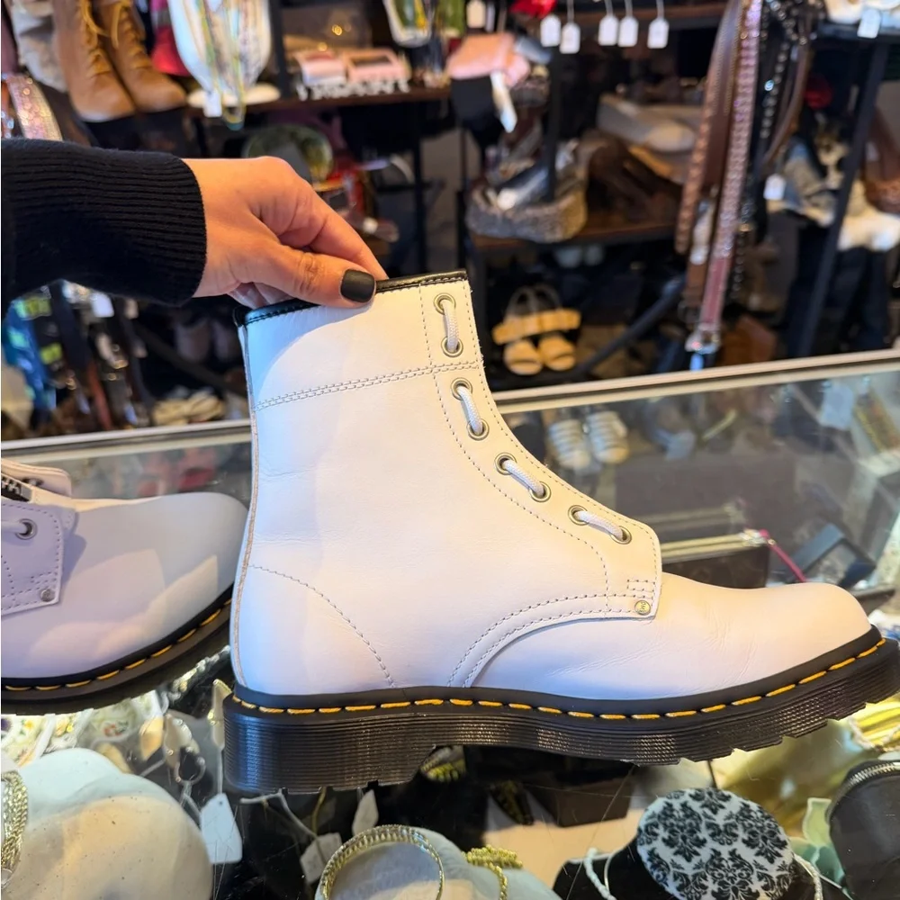 White Dr. Martens Combat Boots - Picture 5 of 6